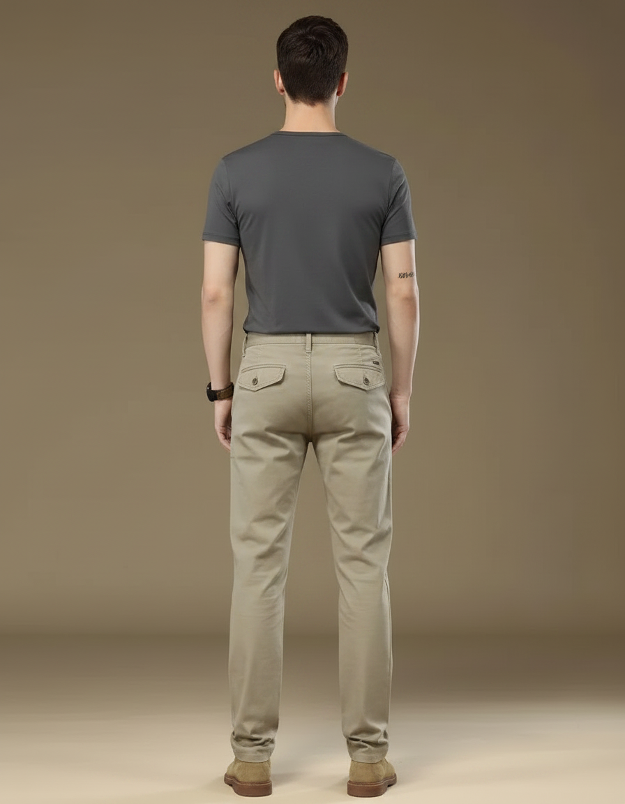 Pantalon Marron Coton Droit Décontracté Homme Moderne - Beige - vue 2