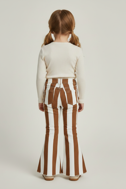 Pantalon Marron Rayé Évasé Coton Fille - Jean - vue 2