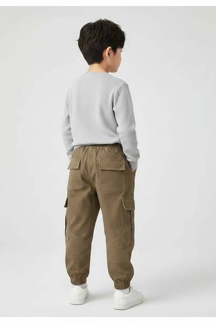 Pantalon Marron Cargo Coton Garçon Jogger Décontracté - Kaki - vue 2