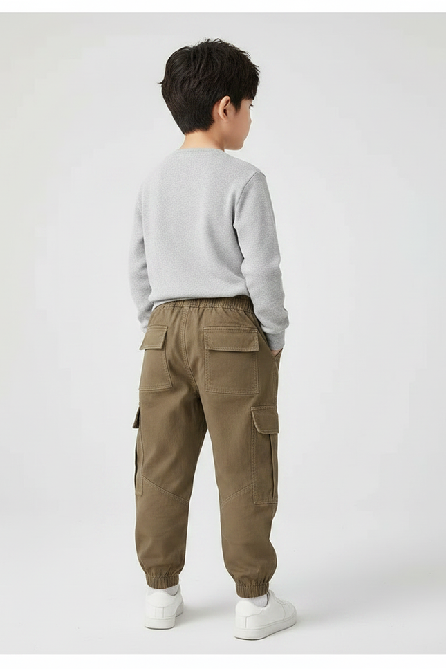 Pantalon Marron Cargo Coton Garçon Jogger Décontracté - Kaki - vue 2