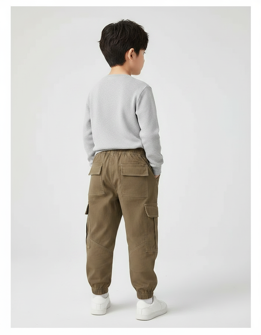 Pantalon Marron Cargo Coton Garçon Jogger Décontracté - Kaki - vue 2