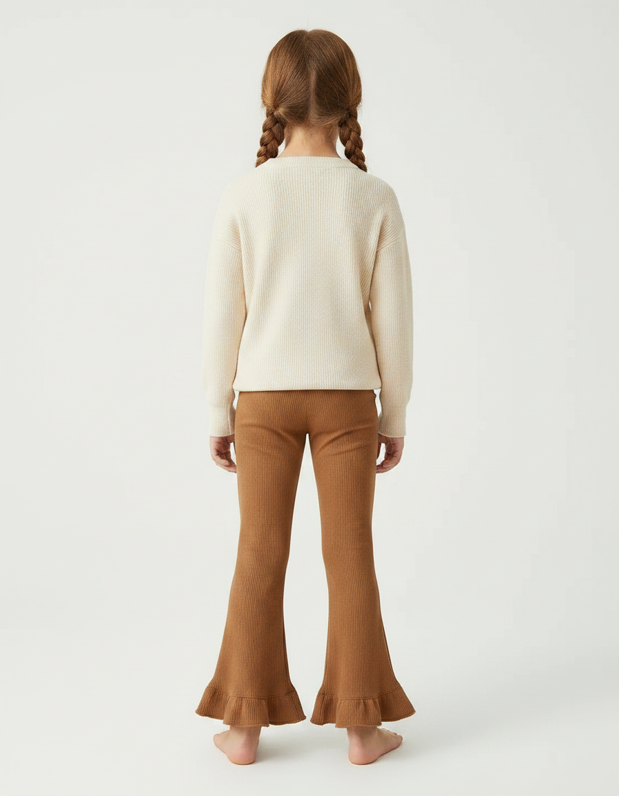 Pantalon Marron Côtelé Évasé Volants Fille - Maille - vue 2