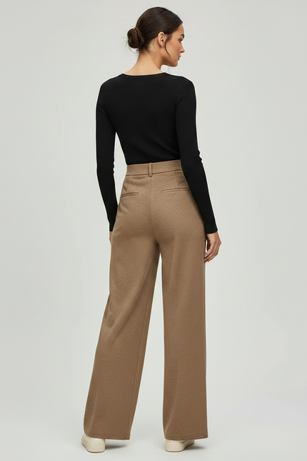 Pantalon Marron Ample Plissé Décontracté Élégant Femme - Maille - vue 2
