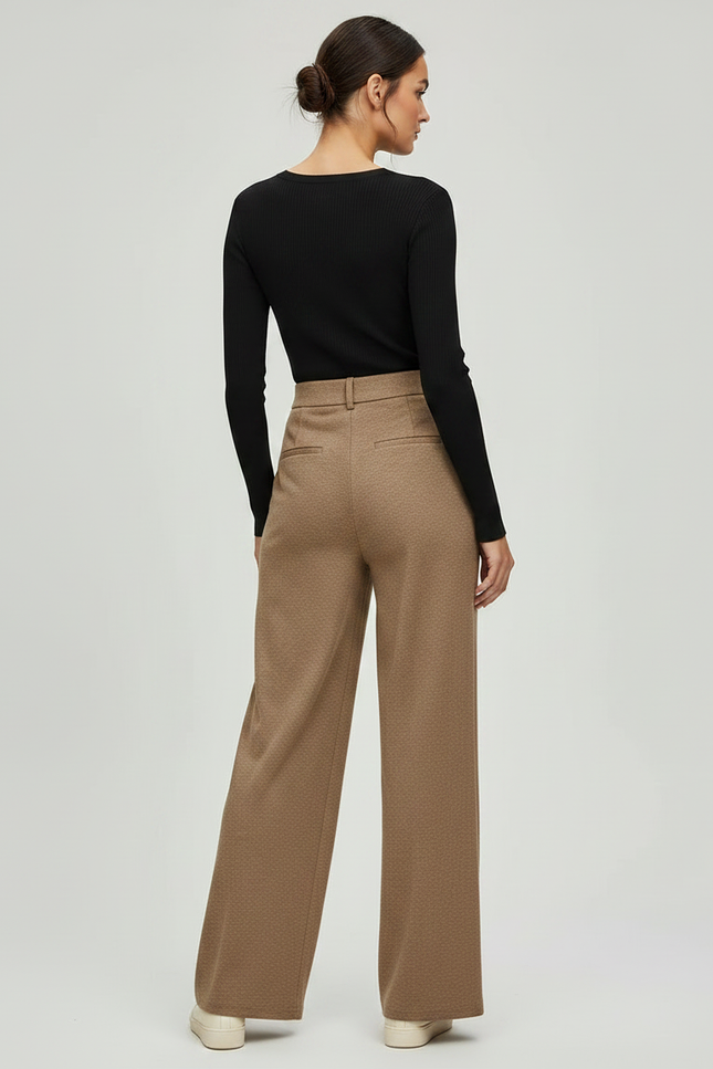 Pantalon Marron Ample Plissé Décontracté Élégant Femme - Maille - vue 2