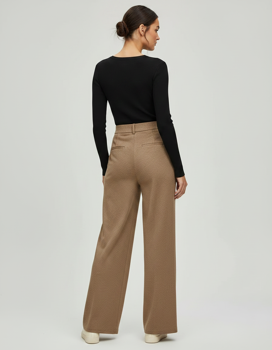 Pantalon Marron Ample Plissé Décontracté Élégant Femme - Maille - vue 2