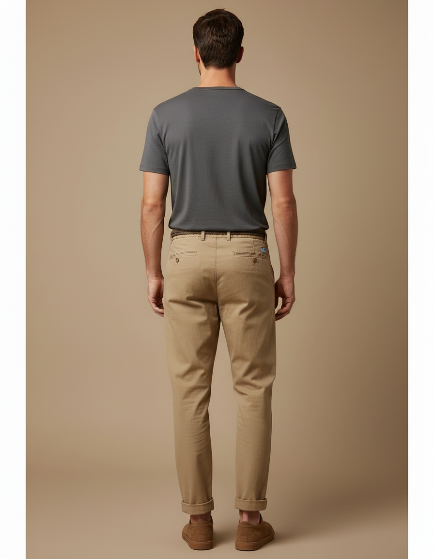 Pantalon Marron Coton Ample Décontracté Homme - Camel - vue 2