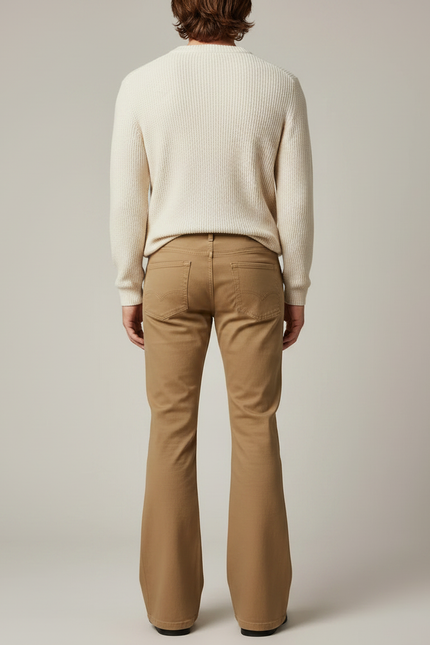 Pantalon Marron Évasé Vintage Extensible Homme - Camel Gabardine - vue 2