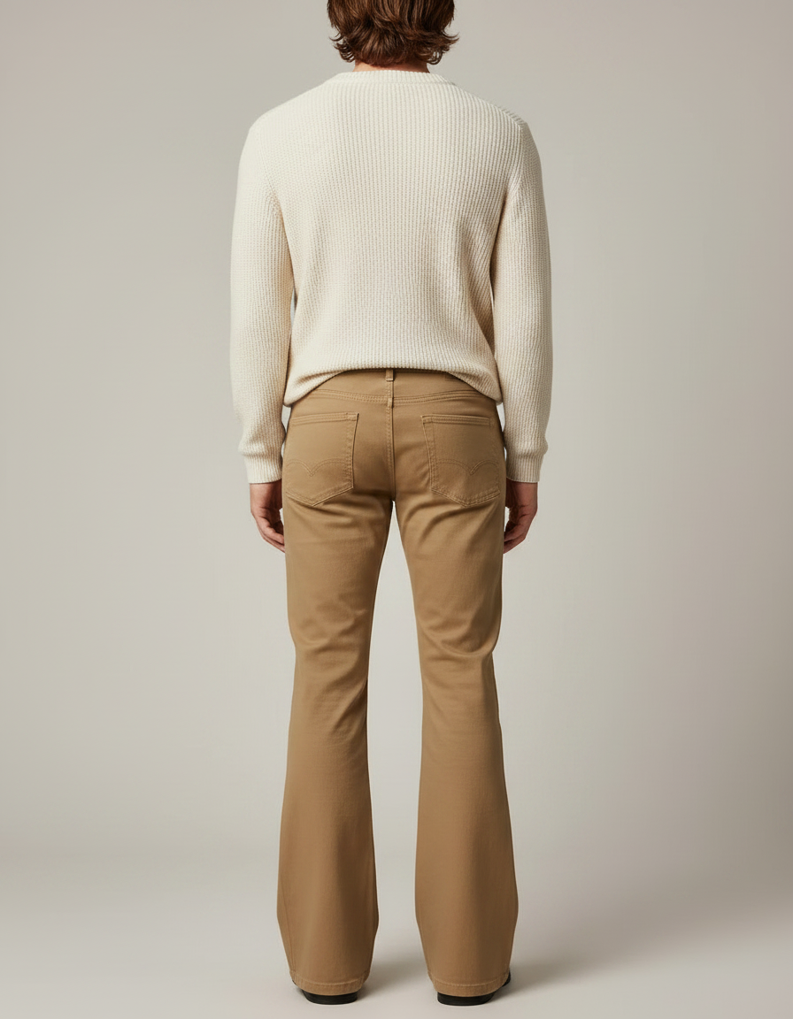 Pantalon Marron Évasé Vintage Extensible Homme - Camel Gabardine - vue 2