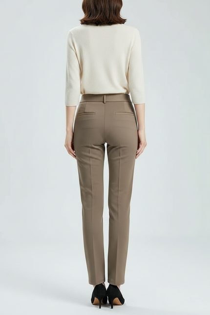 Pantalon Marron Taille Haute Slim Élégant Femme - Gabardine - vue 2