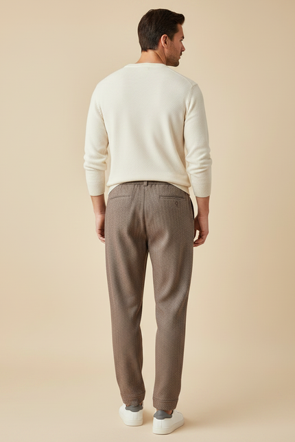 Pantalon Marron Jacquard Décontracté Confortable Cordon De Serrage - Tweed - vue 2