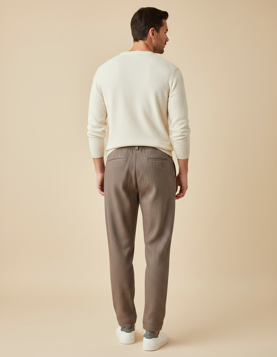 Pantalon Marron Jacquard Décontracté Confortable Cordon De Serrage - Tweed - vue 2