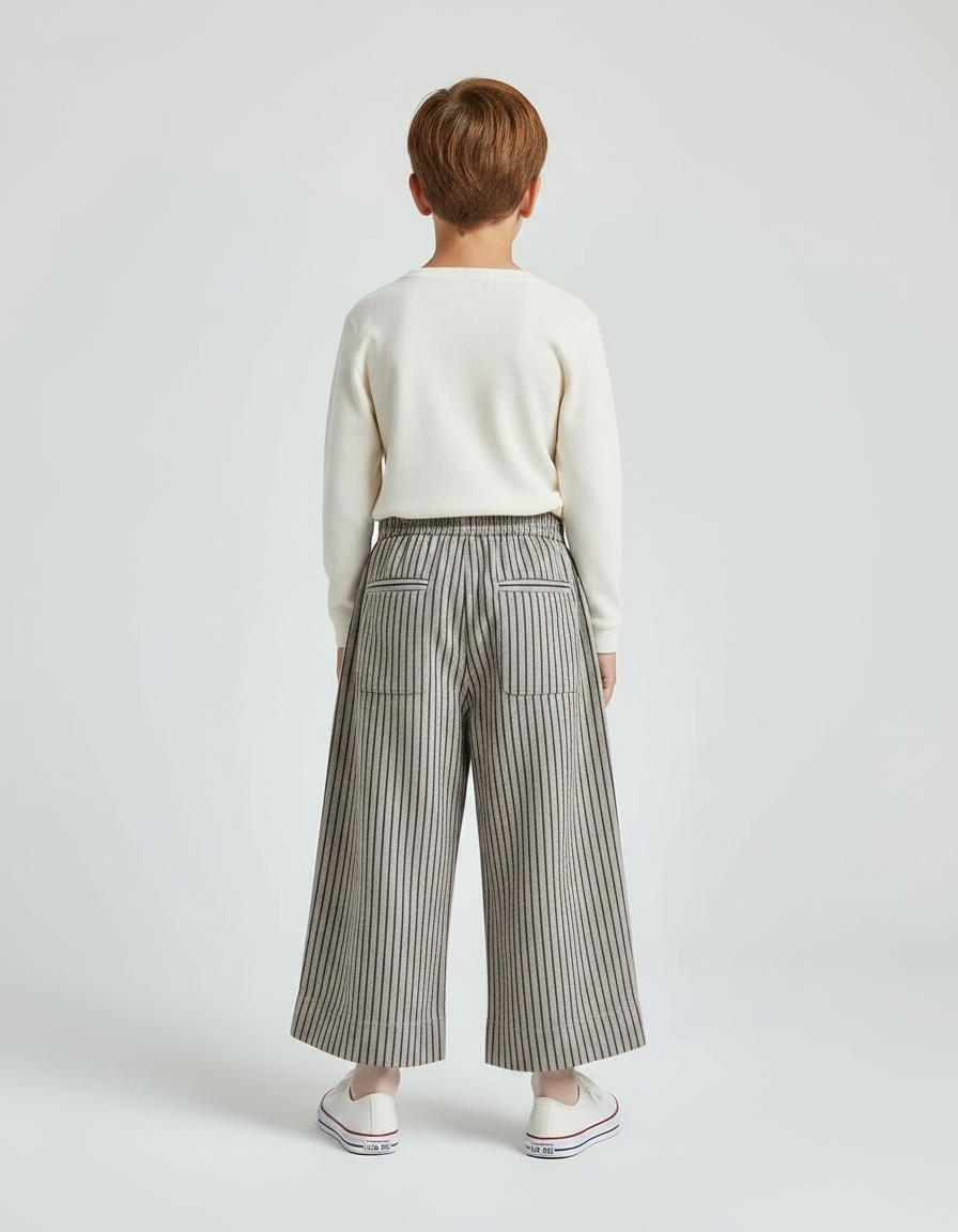 Pantalon Marron Rayé Ample Décontracté Enfant - Tweed - vue 2
