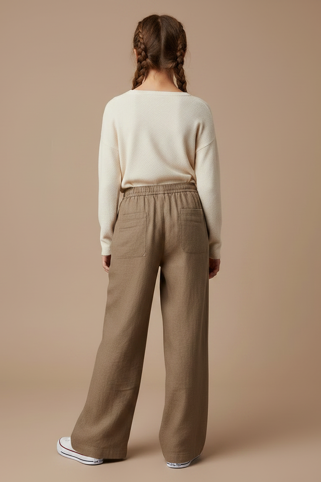 Pantalon Marron Ample Lin Cordon Décontracté Fille - vue 2