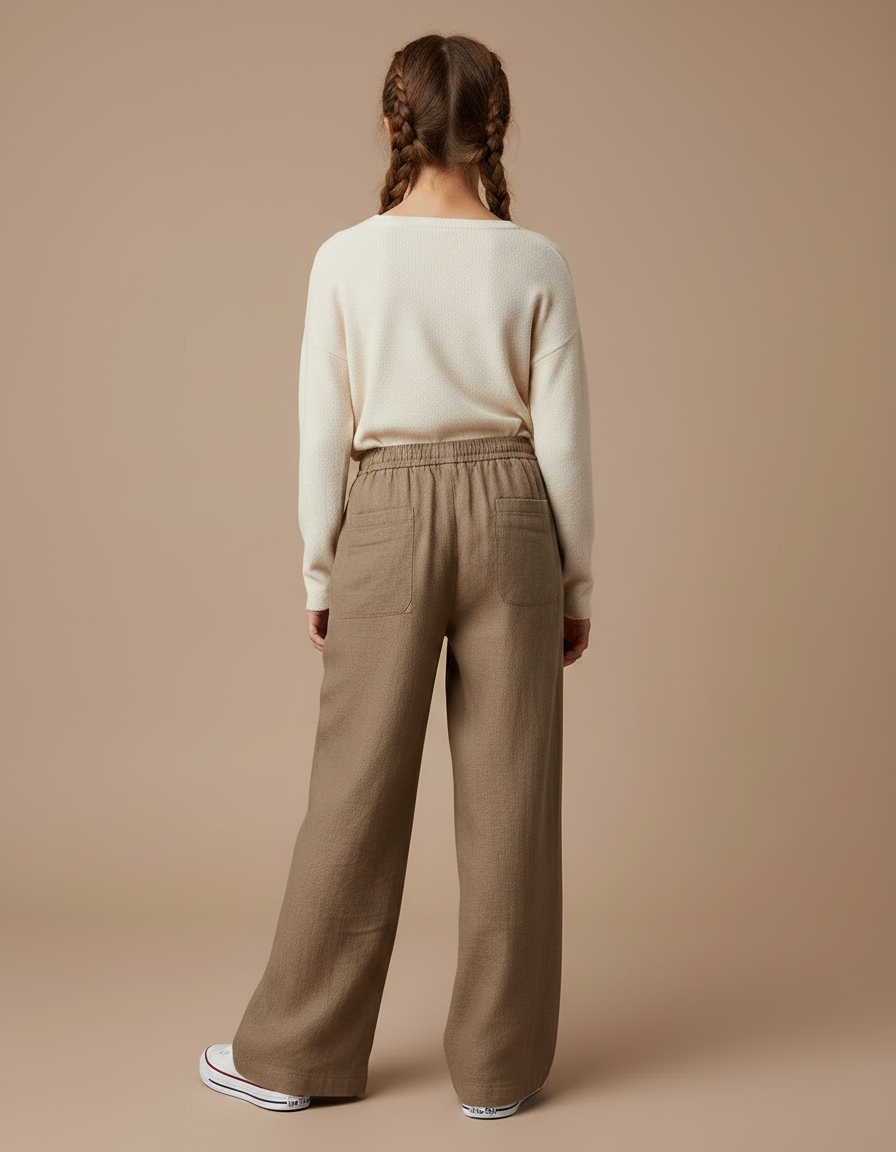 Pantalon Marron Ample Lin Cordon Décontracté Fille - vue 2