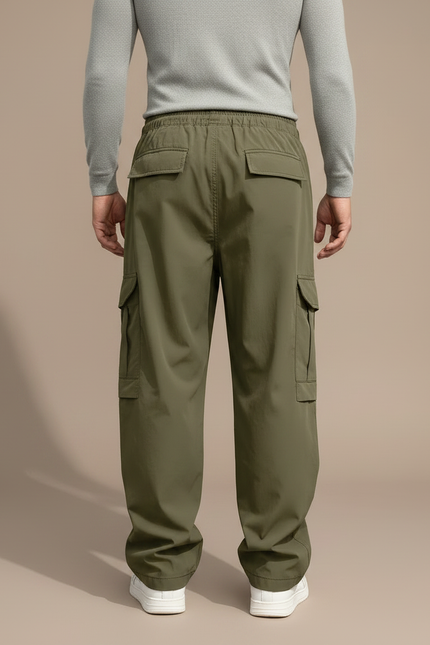Pantalon Marron Cargo Ample Décontracté Homme Poches - Kaki Polyester - vue 2