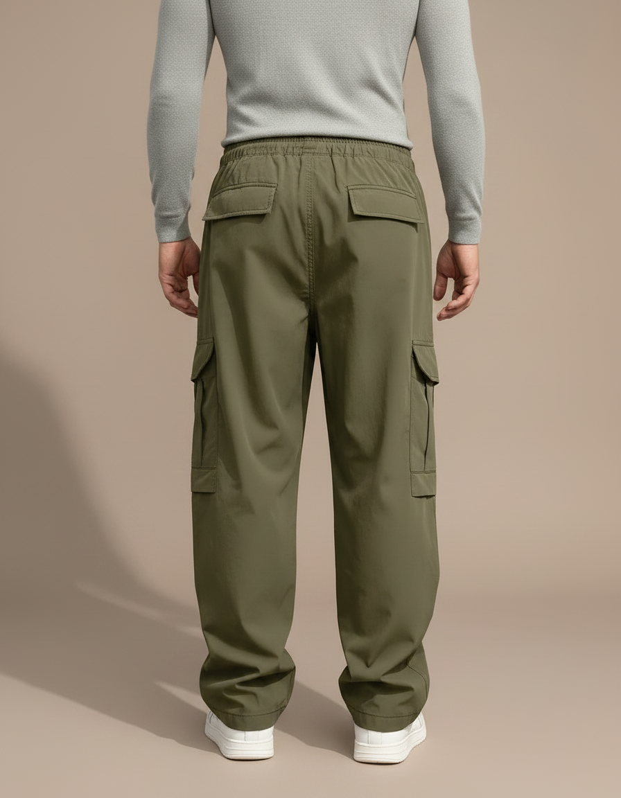 Pantalon Marron Cargo Ample Décontracté Homme Poches - Kaki Polyester - vue 2