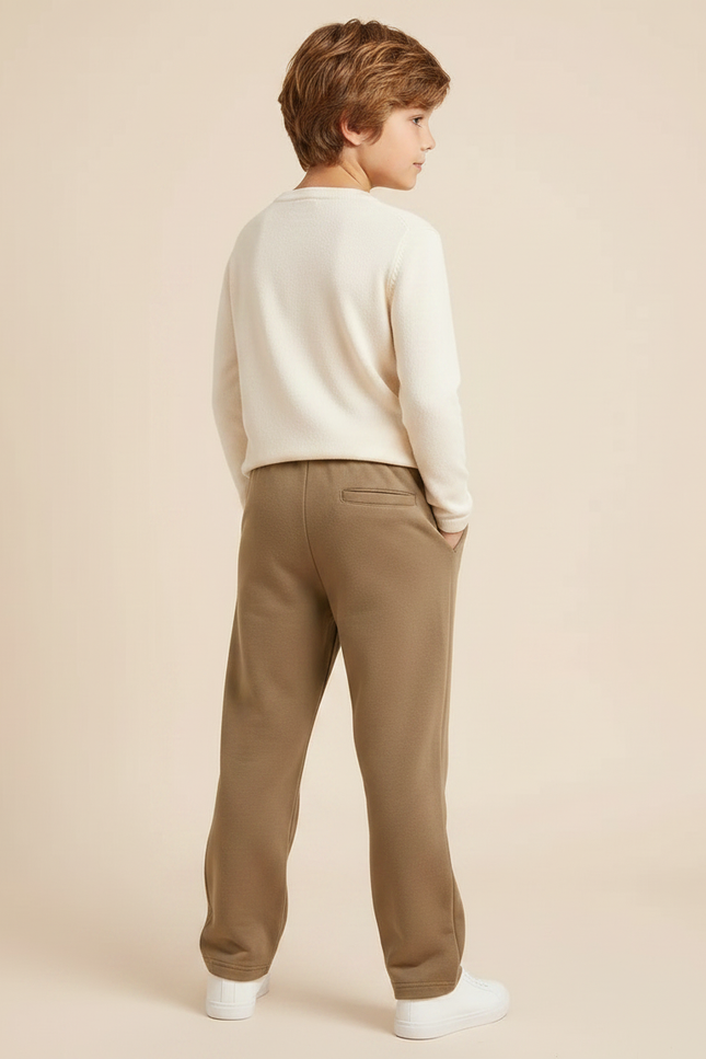 Pantalon Marron Ample Molletonné Élastique Confortable Enfant - Kaki - vue 2