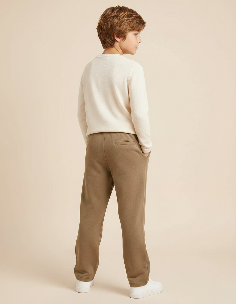 Pantalon Marron Ample Molletonné Élastique Confortable Enfant - Kaki - vue 2