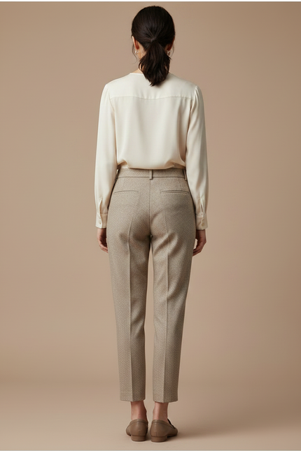Pantalon Marron Tweed Harem Taille Haute Élégant - vue 2