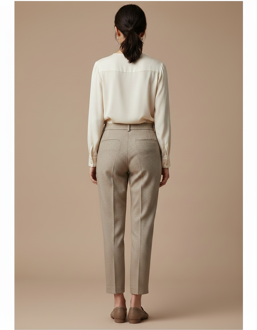 Pantalon Marron Tweed Harem Taille Haute Élégant - vue 2