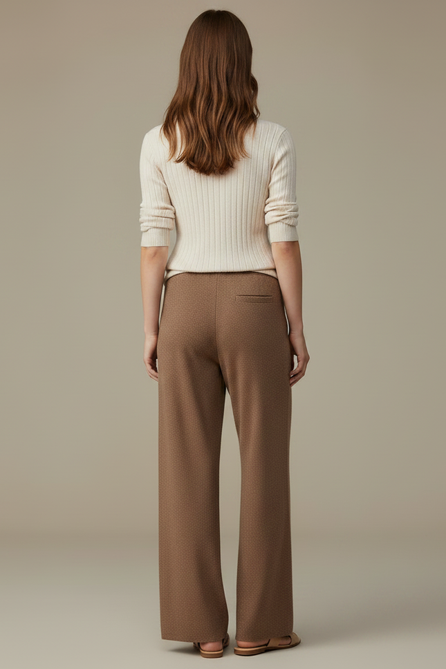 Pantalon Marron Tricoté Large Confortable Femme - Maille - vue 2