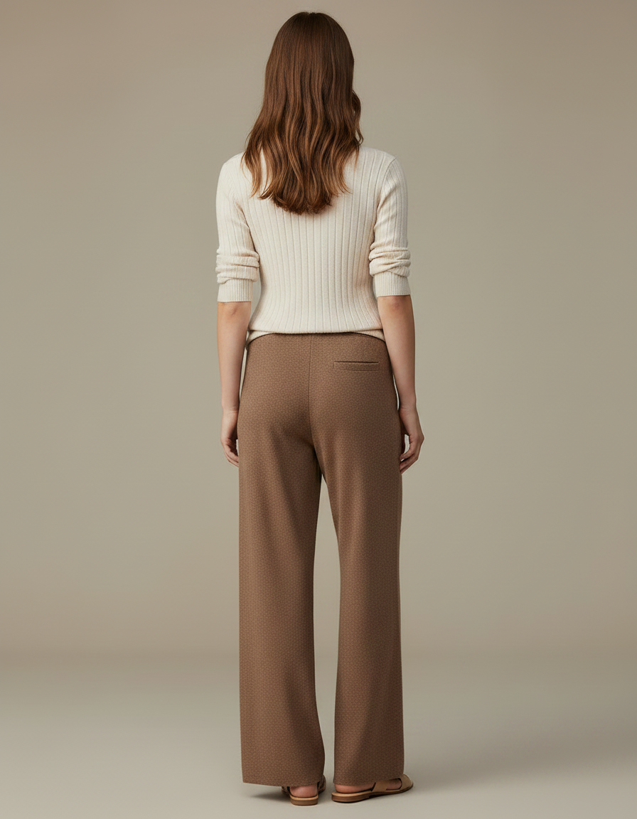 Pantalon Marron Tricoté Large Confortable Femme - Maille - vue 2