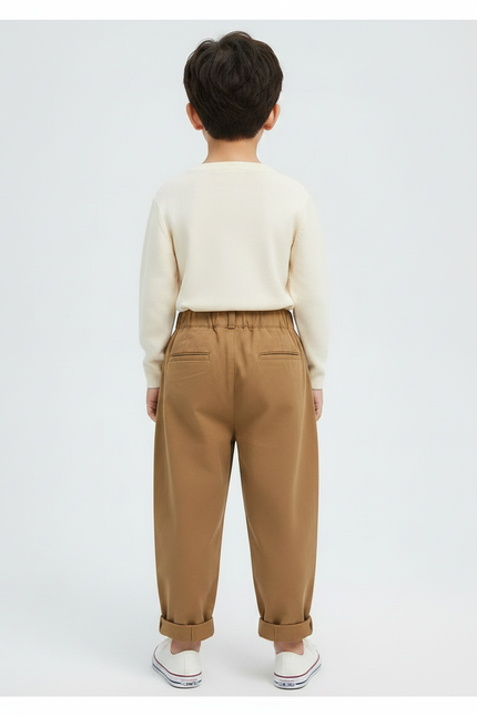 Pantalon Marron Ample Coton Plissé Décontracté Enfant - Gabardine - vue 2
