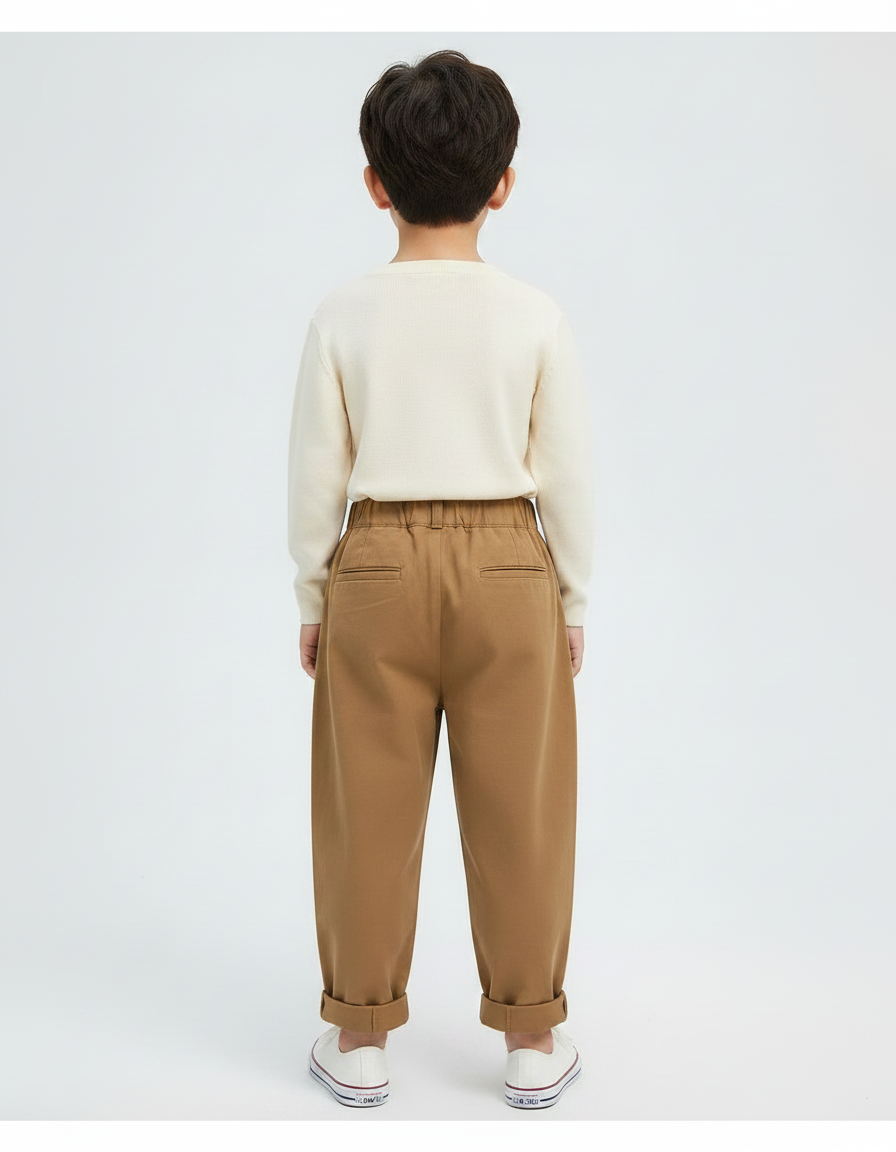 Pantalon Marron Ample Coton Plissé Décontracté Enfant - Gabardine - vue 2
