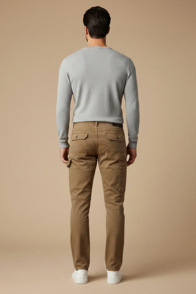 Pantalon Marron Cargo Slim Coton Décontracté Homme - vue 2