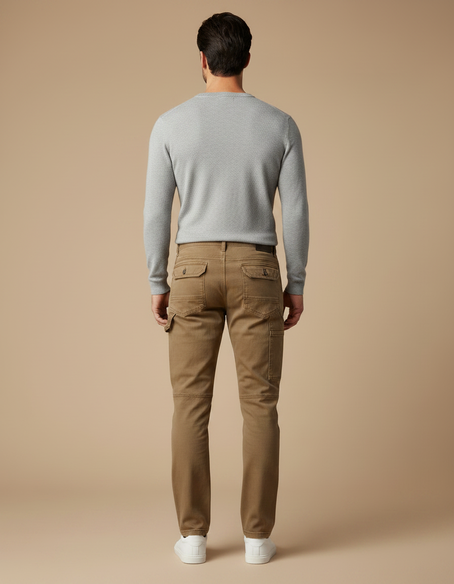 Pantalon Marron Cargo Slim Coton Décontracté Homme - vue 2