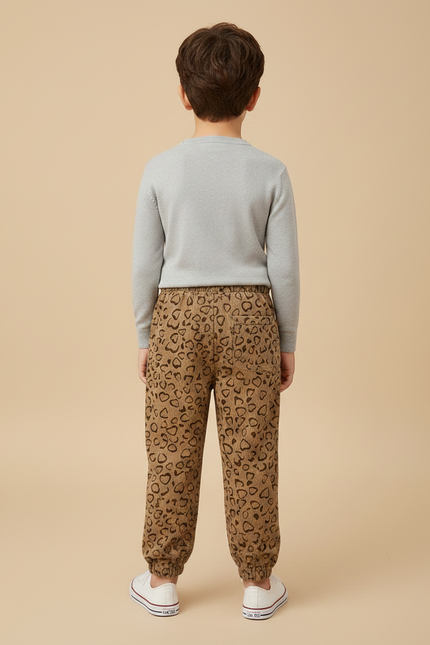 Pantalon Marron Coeur Côtelé Ample Élastique Enfant - Cordé - vue 2