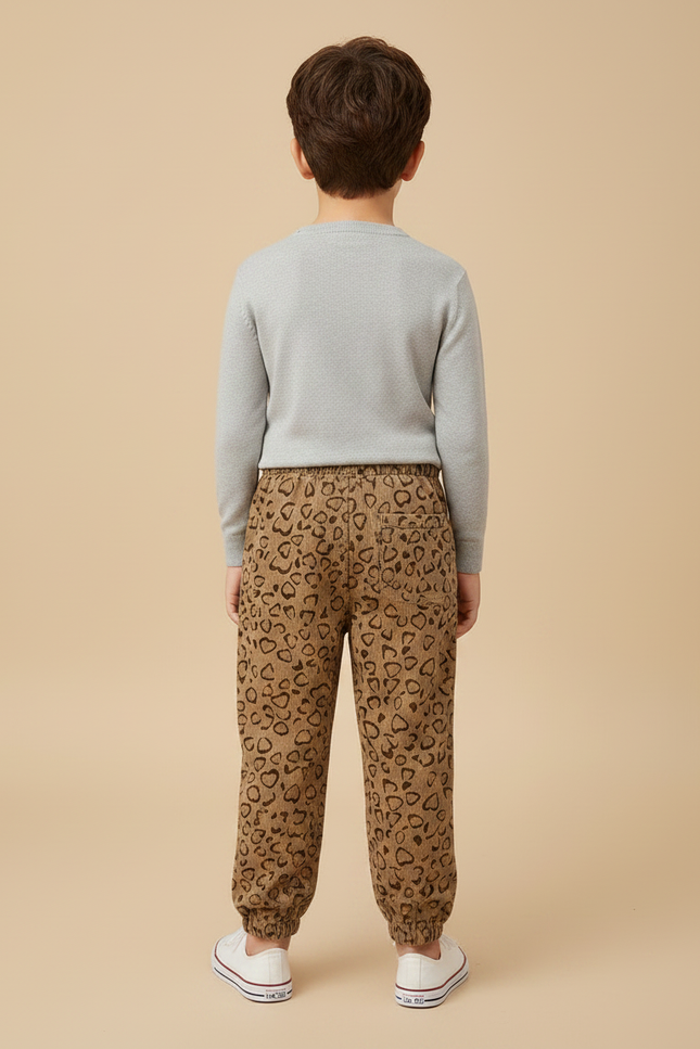 Pantalon Marron Coeur Côtelé Ample Élastique Enfant - Cordé - vue 2