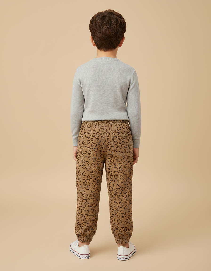 Pantalon Marron Coeur Côtelé Ample Élastique Enfant - Cordé - vue 2