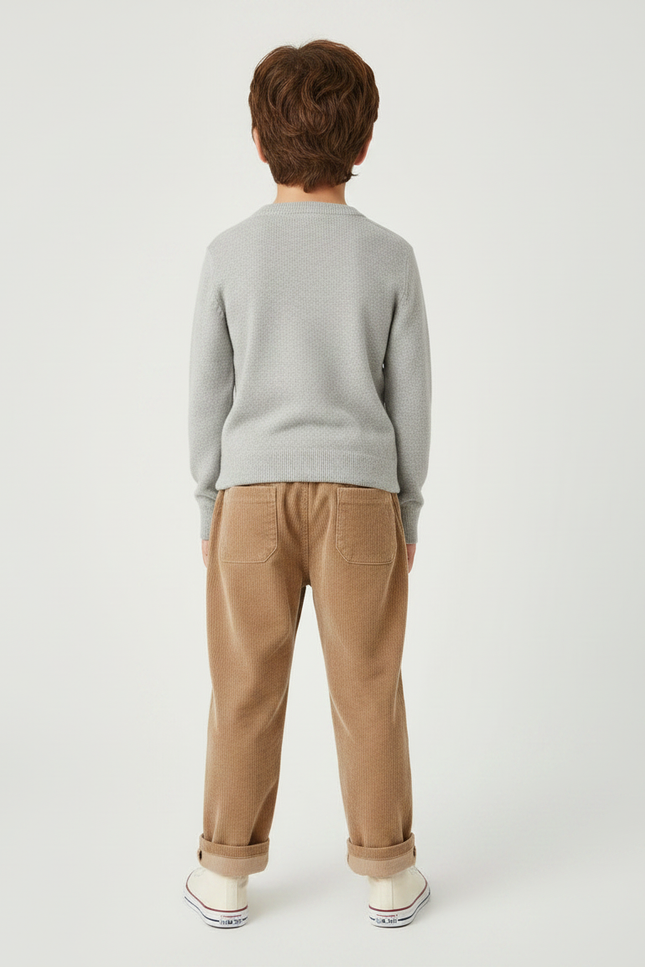 Pantalon Marron Côtelé Ample Élastiqué Enfant Garçon - Camel Cordé - vue 2