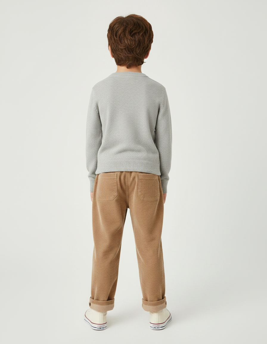 Pantalon Marron Côtelé Ample Élastiqué Enfant Garçon - Camel Cordé - vue 2