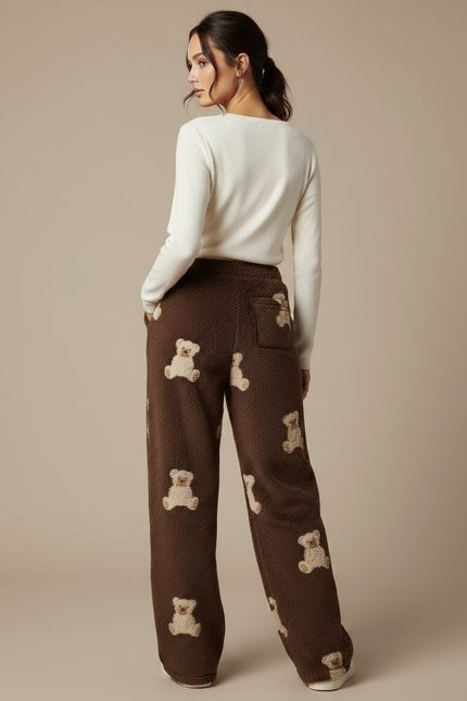 Pantalon Marron Polaire Oursons Ample Doux - Molleton - vue 2