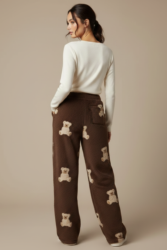 Pantalon Marron Polaire Oursons Ample Doux - Molleton - vue 2