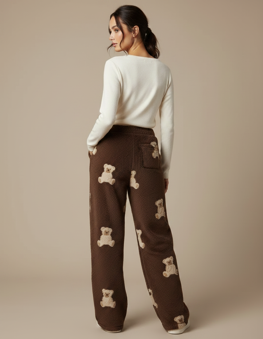 Pantalon Marron Polaire Oursons Ample Doux - Molleton - vue 2