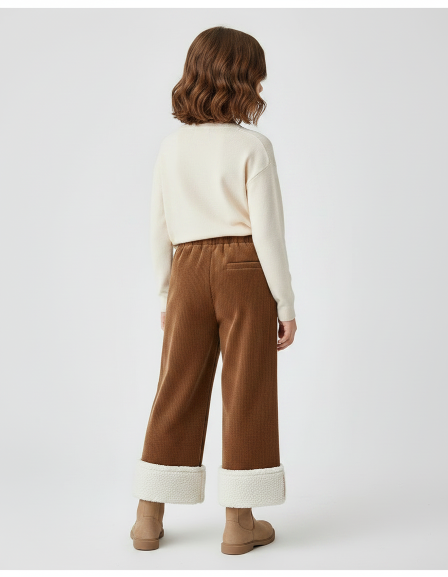 Pantalon Marron Côtelé Doublé Sherpa Hiver Enfant - Cordé - vue 2