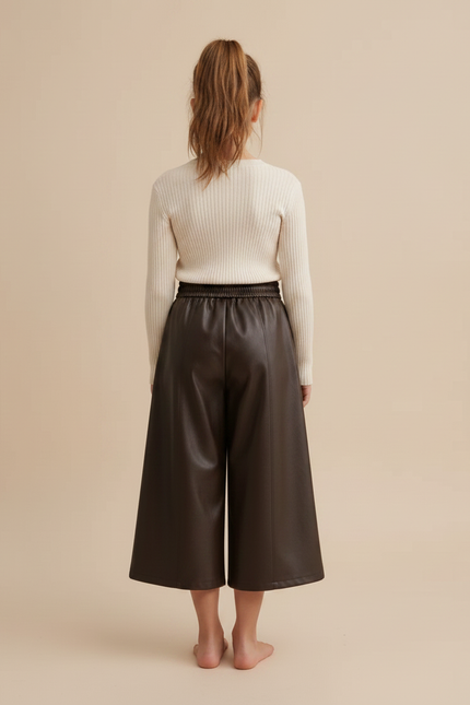 Pantalon Marron Similicuir Ample Élastiqué Fille - Simili cuir - vue 2