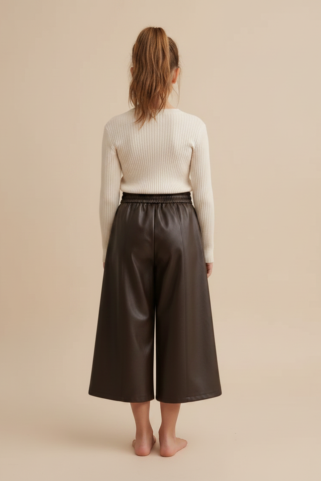 Pantalon Marron Similicuir Ample Élastiqué Fille - Simili cuir - vue 2