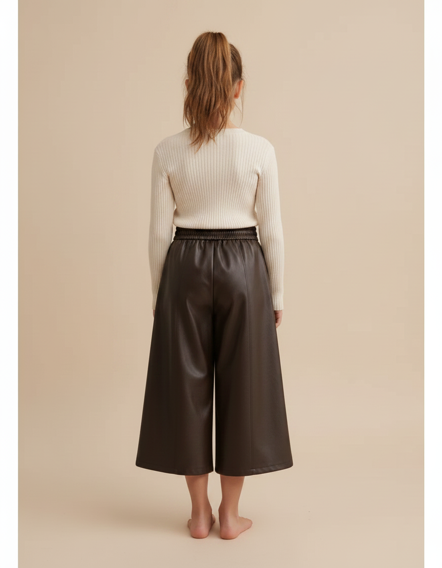 Pantalon Marron Similicuir Ample Élastiqué Fille - Simili cuir - vue 2