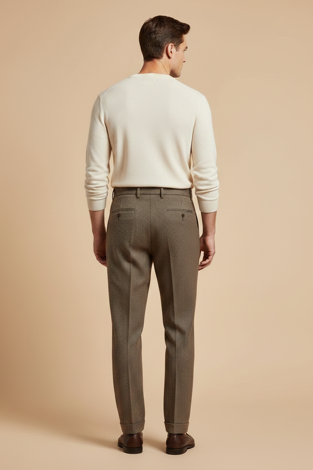 Pantalon Marron Laine Plissé Droit Homme Élégant - Tweed - vue 2