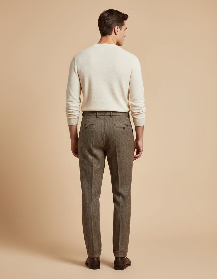 Pantalon Marron Laine Plissé Droit Homme Élégant - Tweed - vue 2