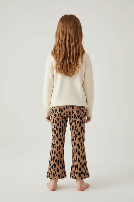 Pantalon Marron Léopard Évasé Confortable Enfant - Molleton - vue 2