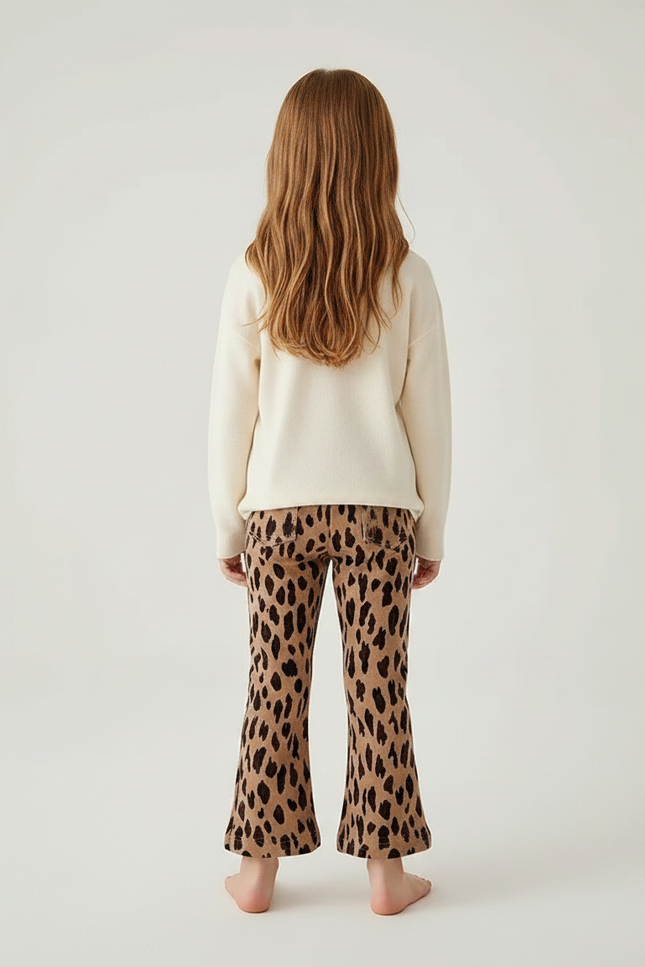 Pantalon Marron Léopard Évasé Confortable Enfant - Molleton - vue 2