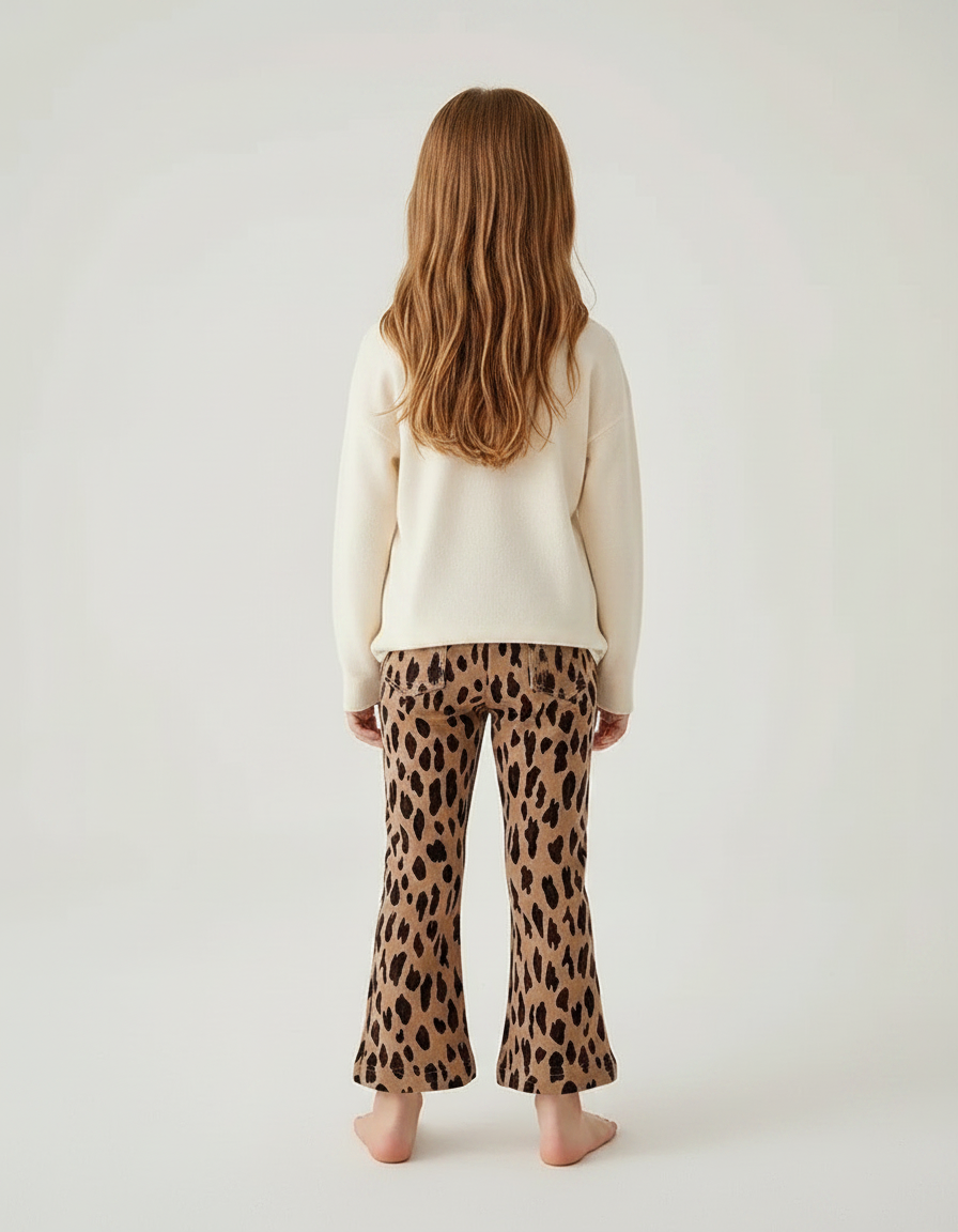 Pantalon Marron Léopard Évasé Confortable Enfant - Molleton - vue 2