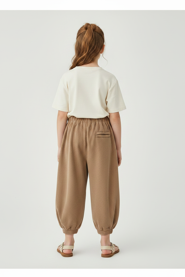 Pantalon Marron Ample Élastique Fleur Décontracté Fille - Molleton - vue 2