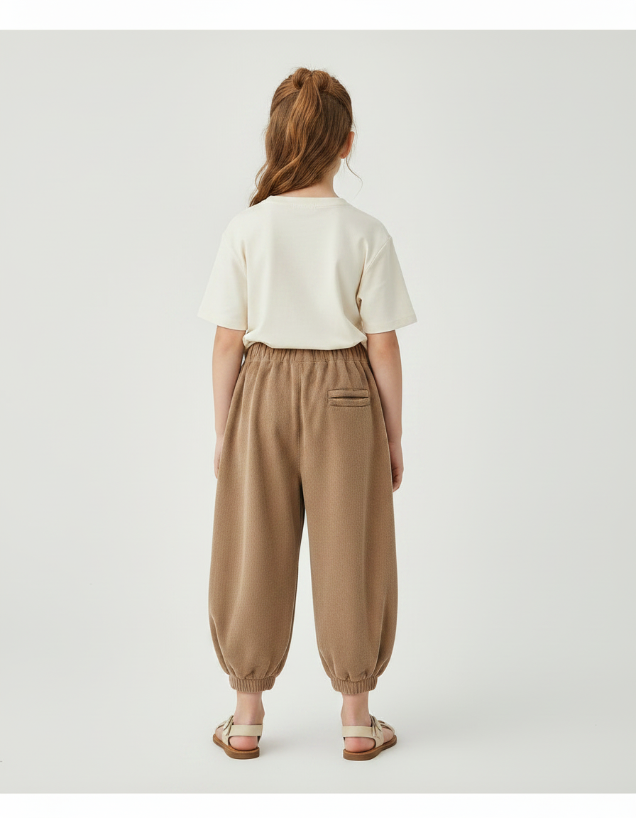 Pantalon Marron Ample Élastique Fleur Décontracté Fille - Molleton - vue 2