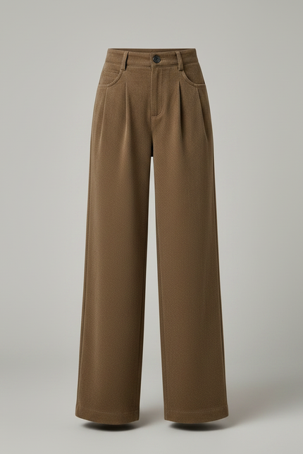 Pantalon Marron Ample Droit Taille Haute Doublé Polaire - Laine - vue 3